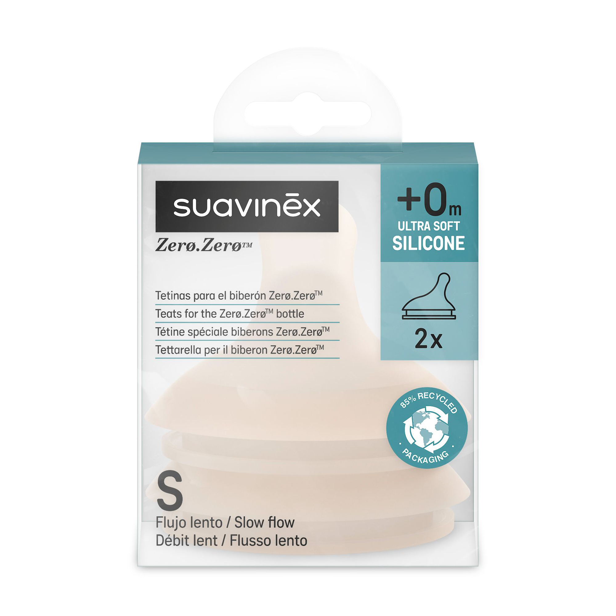 Силіконова соска Suavinex Zero.Zero антиколікова, повільний потік, бежева, від народження, 2 шт (308449)